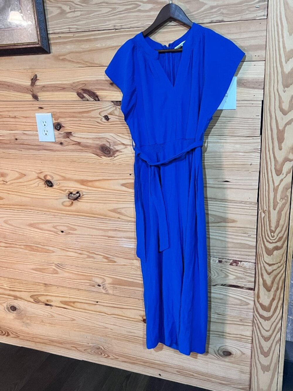 Calvin Klein Royal Blue Flutter Sleeve Belted Wide Leg Jumpsuit Jumper Size 10